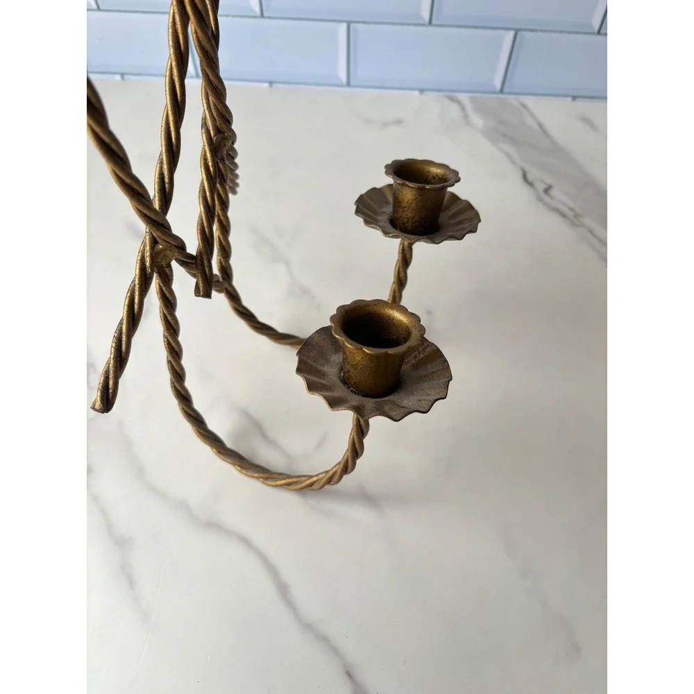Vintage Gold Twisted Metal Wall Sconce Candle Holders Pair Loop Hollywood‎ Reg